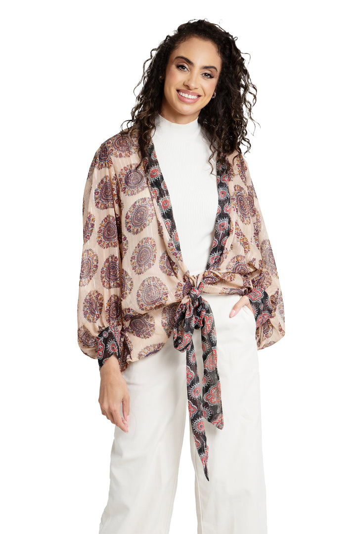 Botanical Medallion Tie Front Kimono
