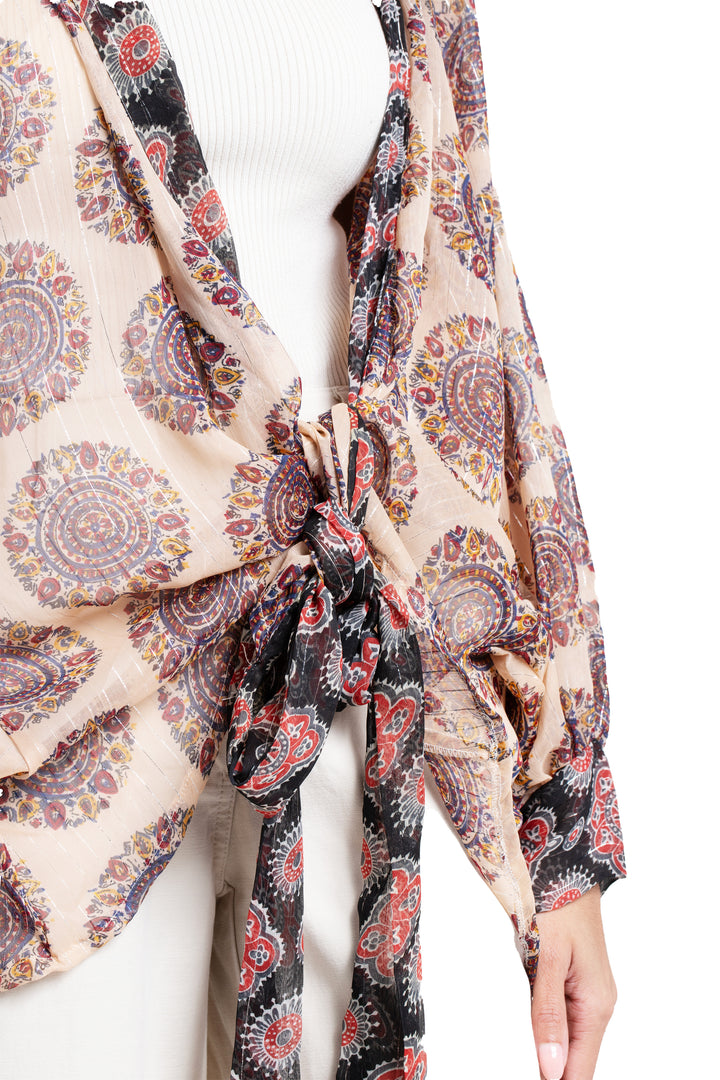 Botanical Medallion Tie Front Kimono
