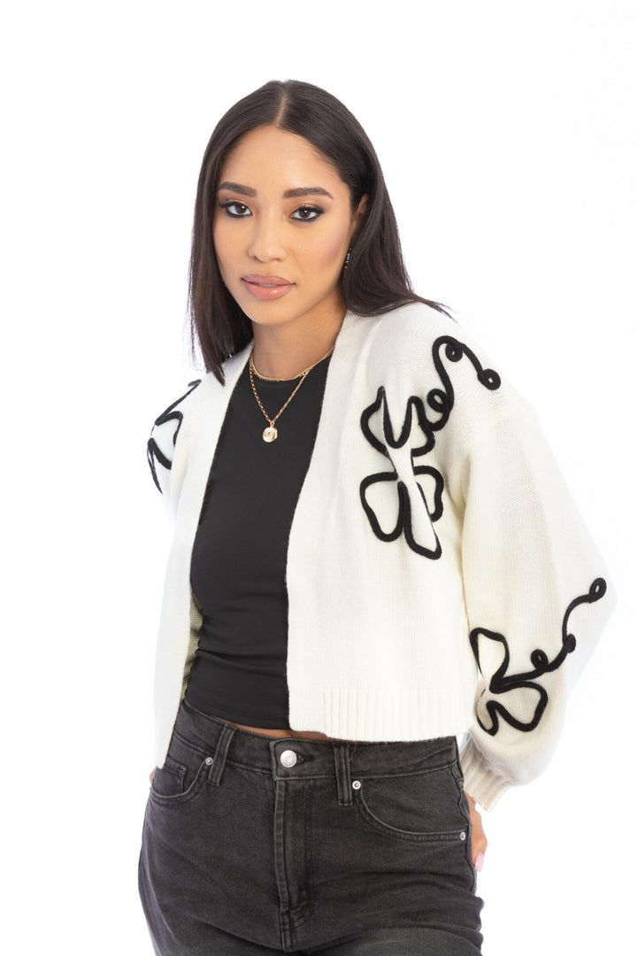 Cropped Flower Squiggle Cardigan