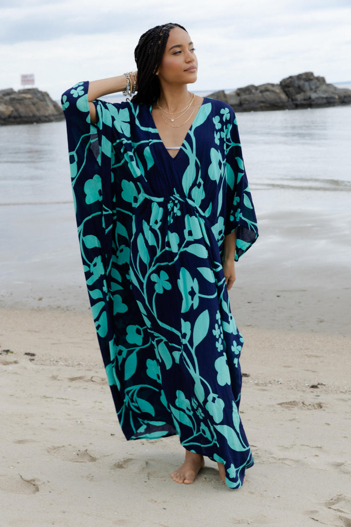 Shadow Floral Print Maxi Kaftan