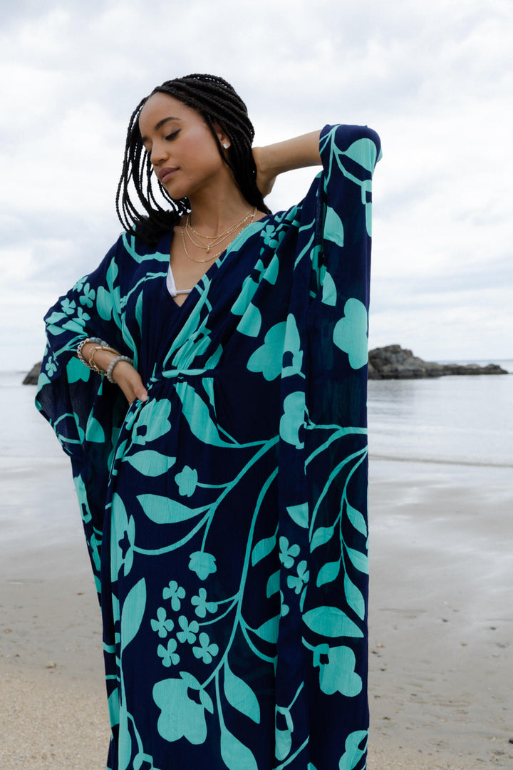 Shadow Floral Print Maxi Kaftan
