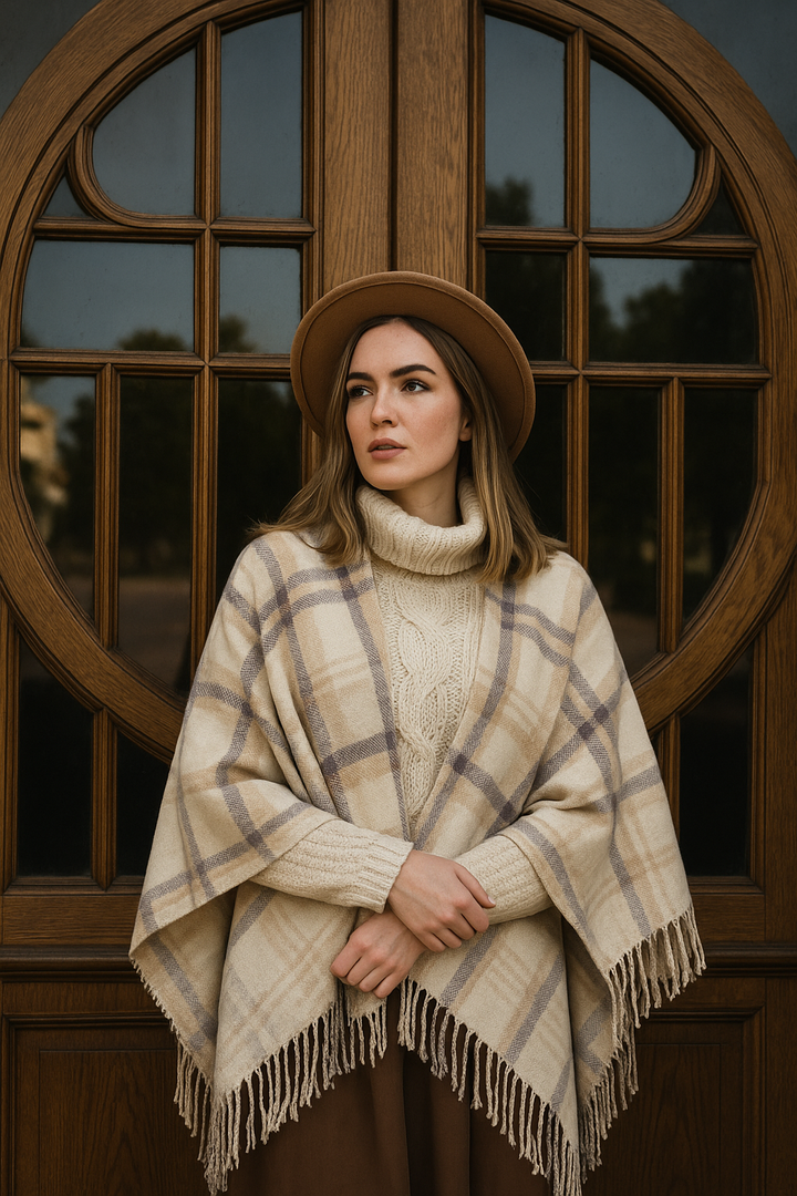 Border Plaid Ruana