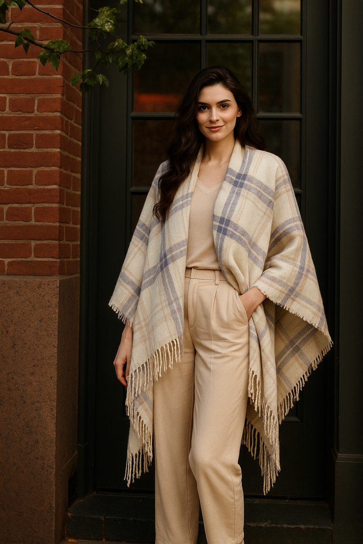 Border Plaid Ruana