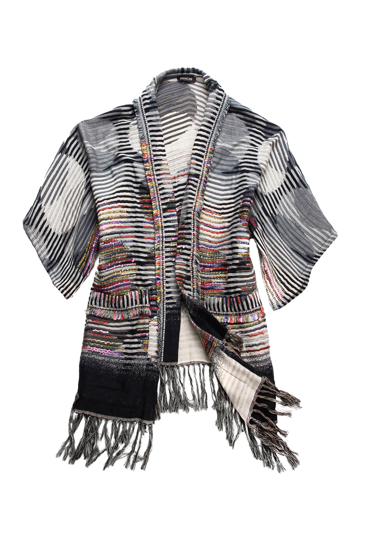 Optical Illusion Fringed Long Jacket