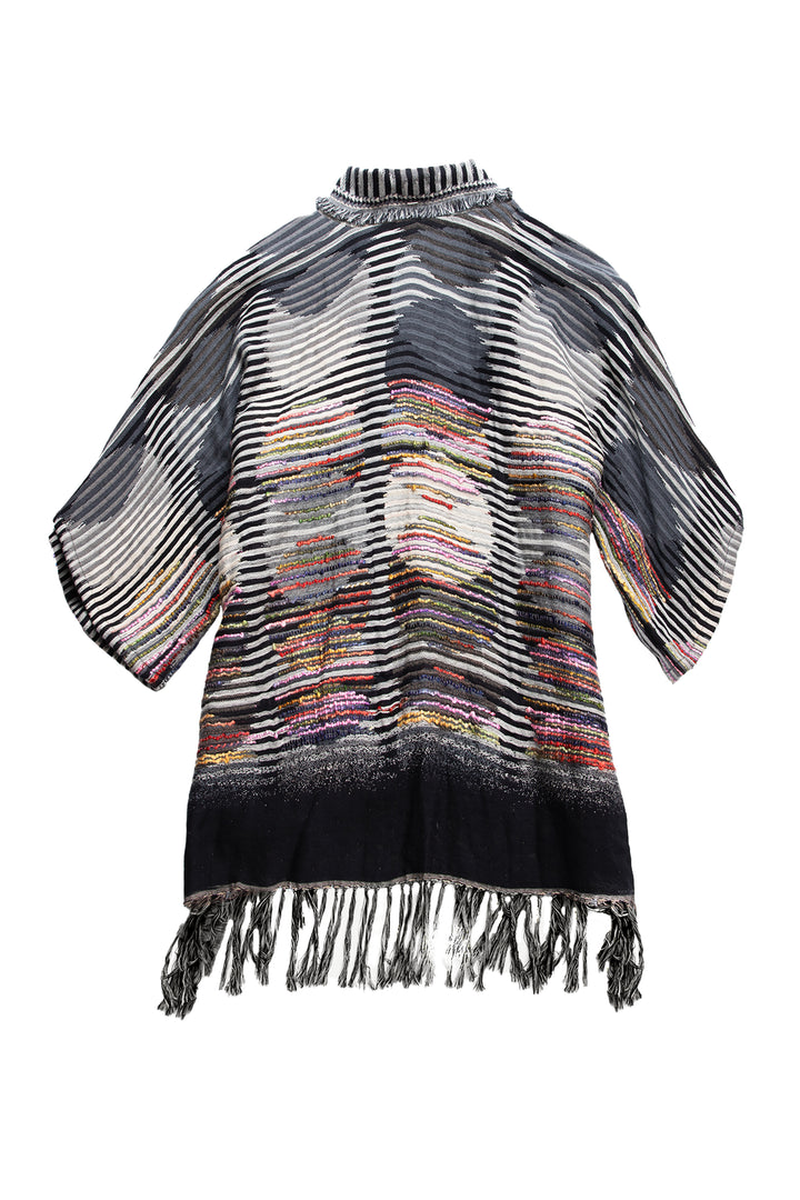 Optical Illusion Fringed Long Jacket
