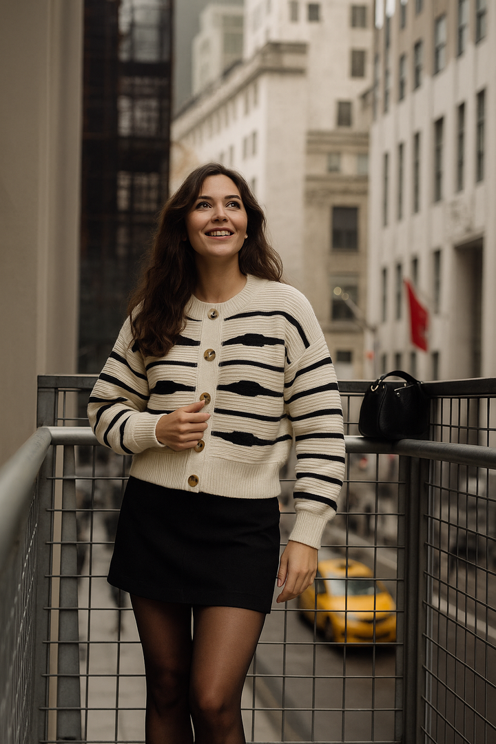 Zebra Buttoned Knit Cardigan
