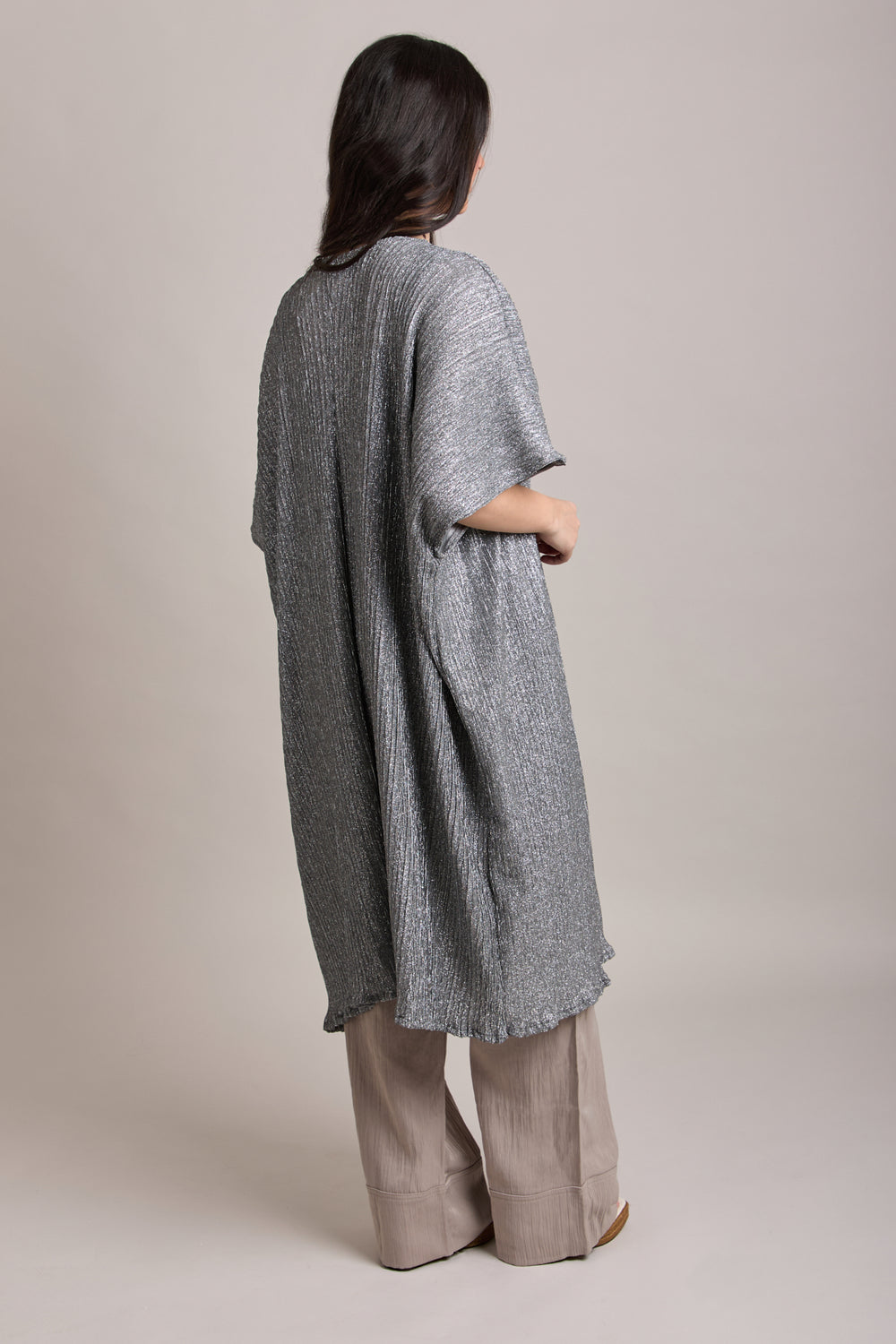 Pleated Metallic Kimono - Gunmetal