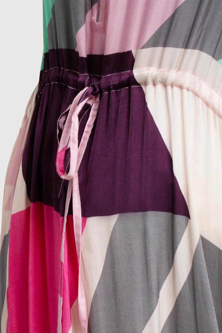 Multicolored Geo Tie Waist Keyhole Kaftan