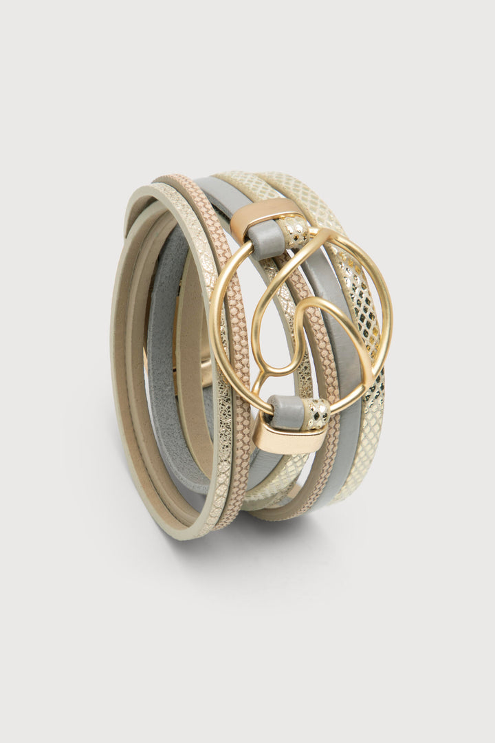 Leather Abstract Disk Wrap Bracelet