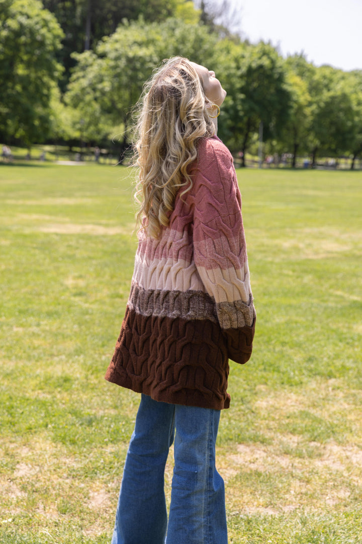 Cable knit Color Block Cardigan