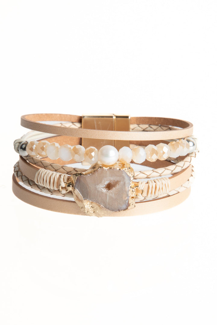 Beaded Vegan Leather Agate Bracelet
