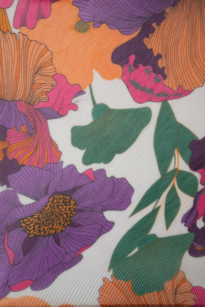 Pleated Colorful Floral Scarf