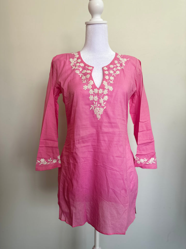 Floral Embroidered Flared Sleeve  Short Tunic