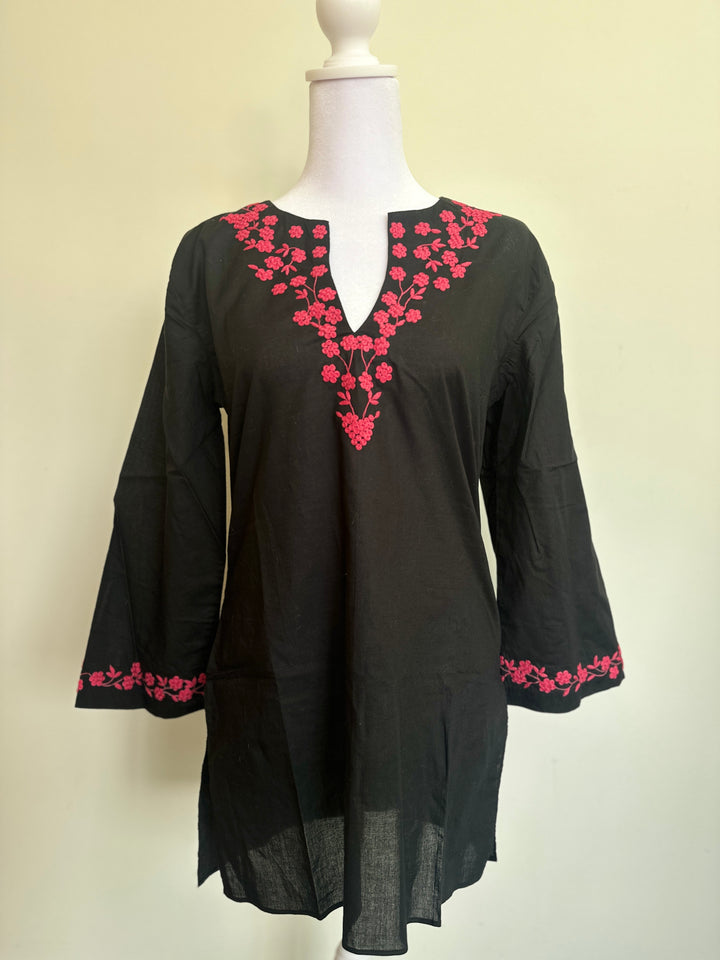 Floral Embroidered Flared Sleeve  Short Tunic