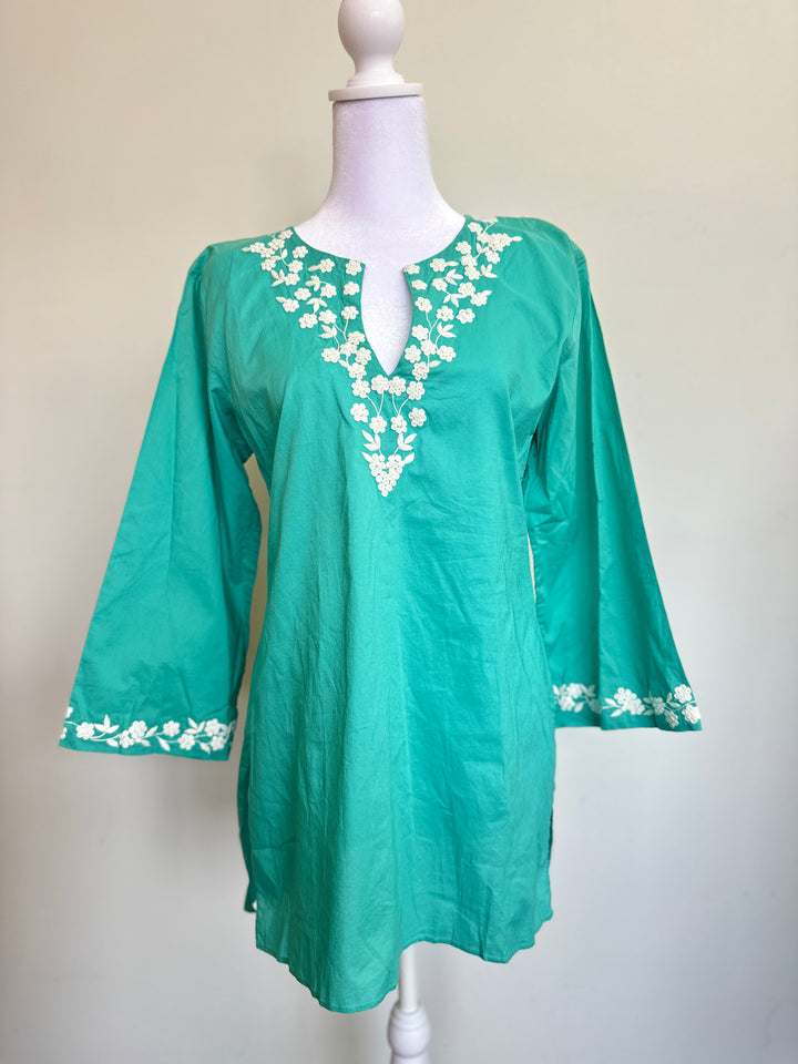 Floral Embroidered Flared Sleeve  Short Tunic