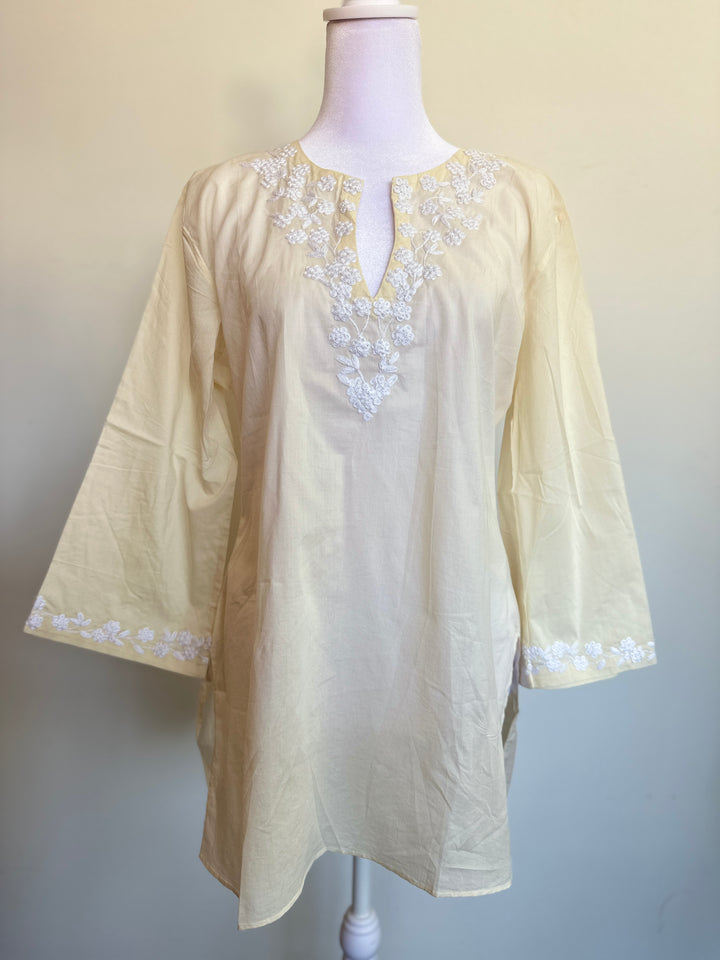 Floral Embroidered Flared Sleeve  Short Tunic