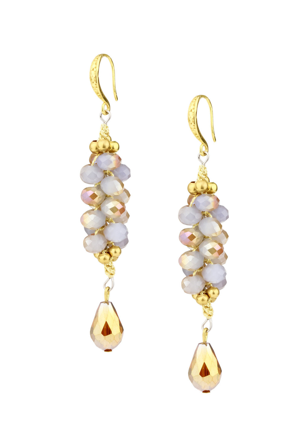 Cluster Bead Dangle Drop Earrings - Champagne