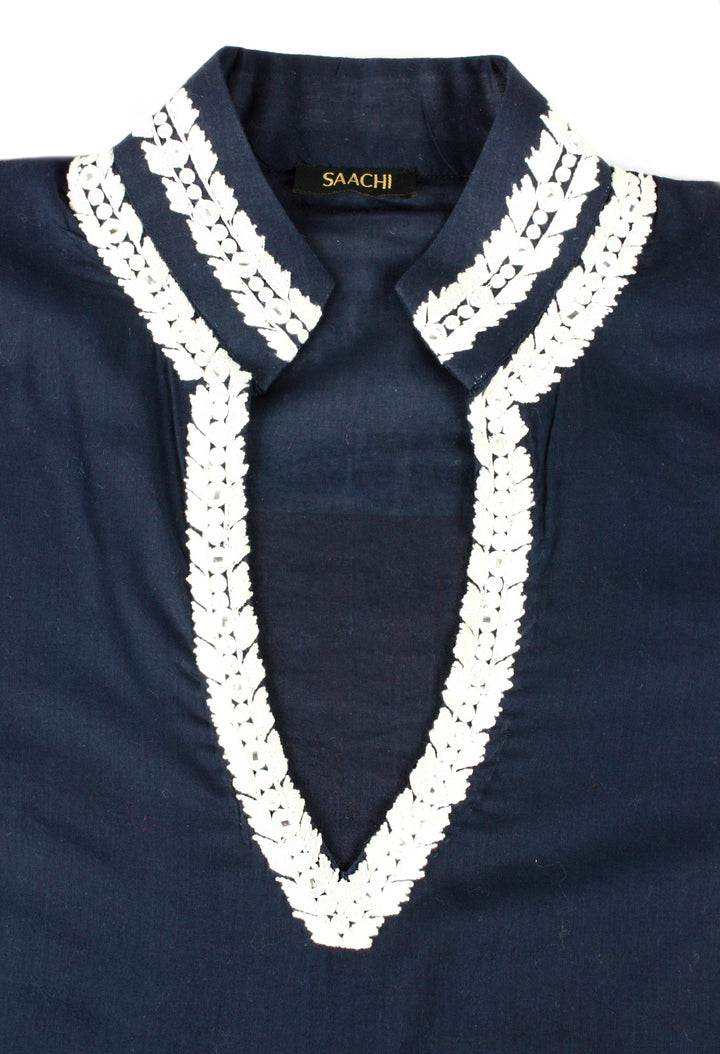 Embroidery Top Women Chikankari Cotton Dress For Girl Black