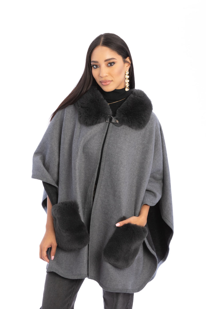 Delilah Faux Fur Pocketed Kimono
