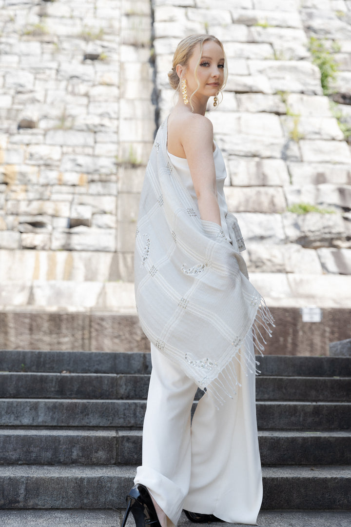 Oversized Embroidered Block Scarf