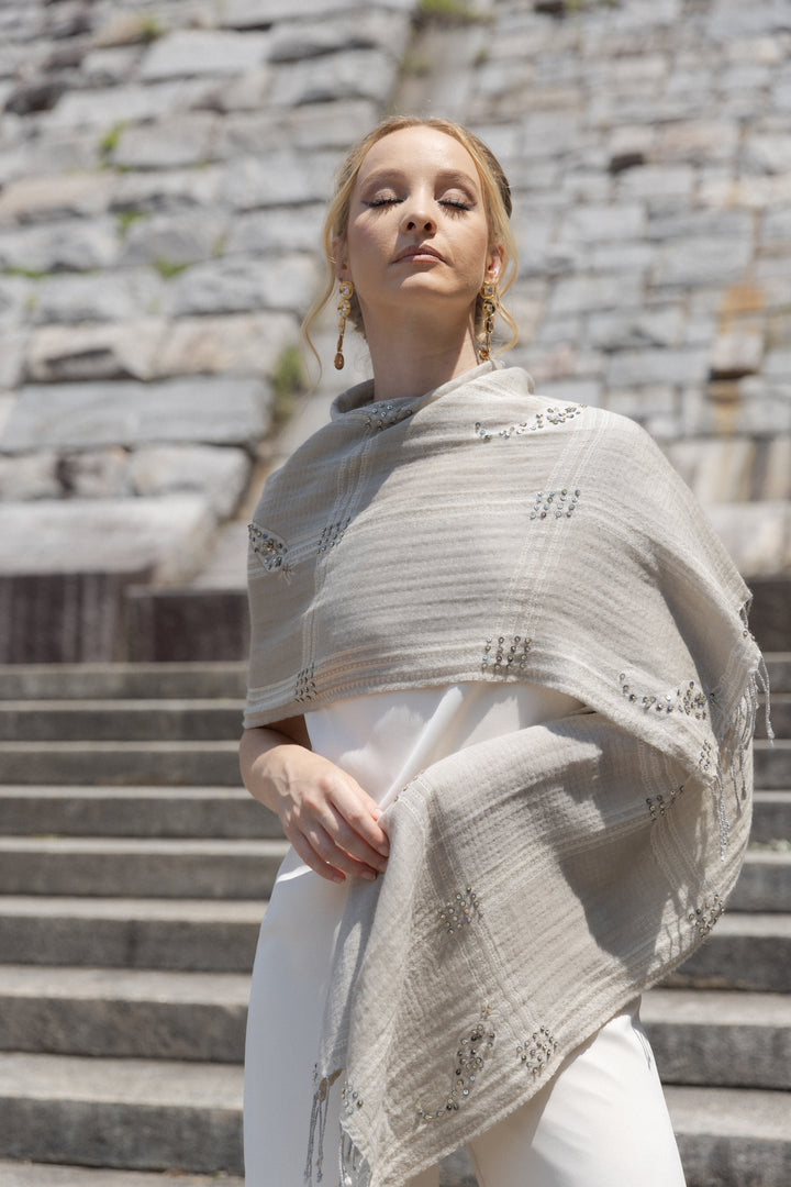 Oversized Embroidered Block Scarf