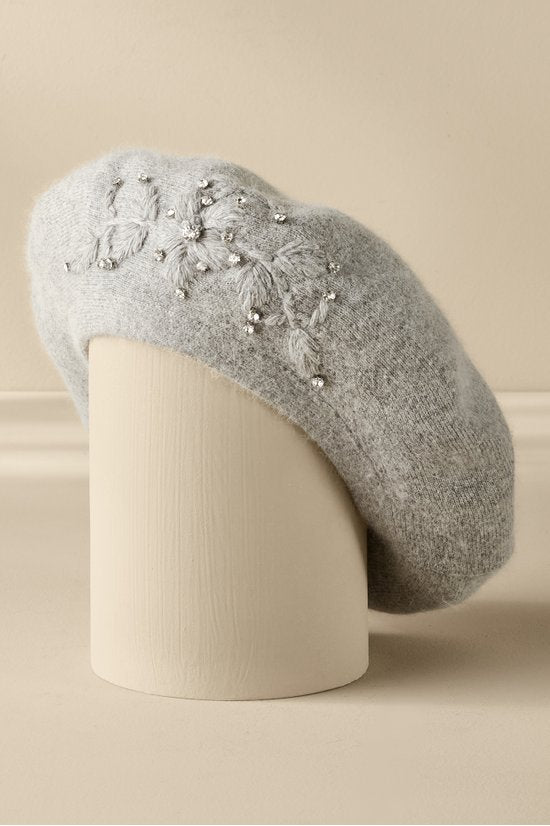 Crystal Embellished Floral Beret
