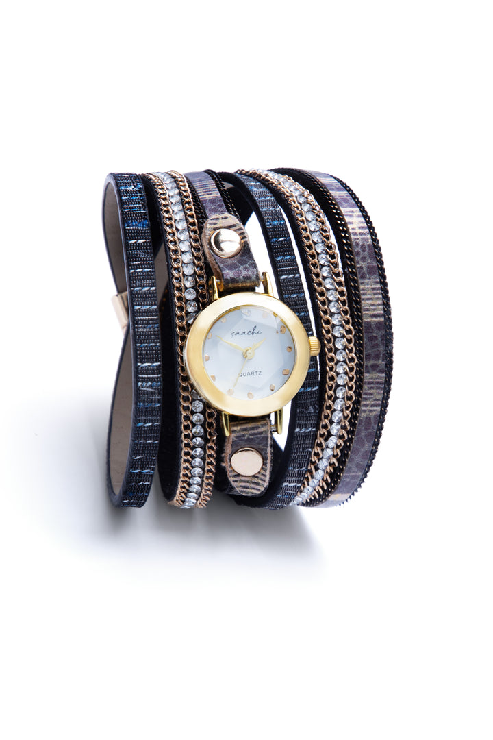Accented Vegan Leather Wrap Bracelet Watch