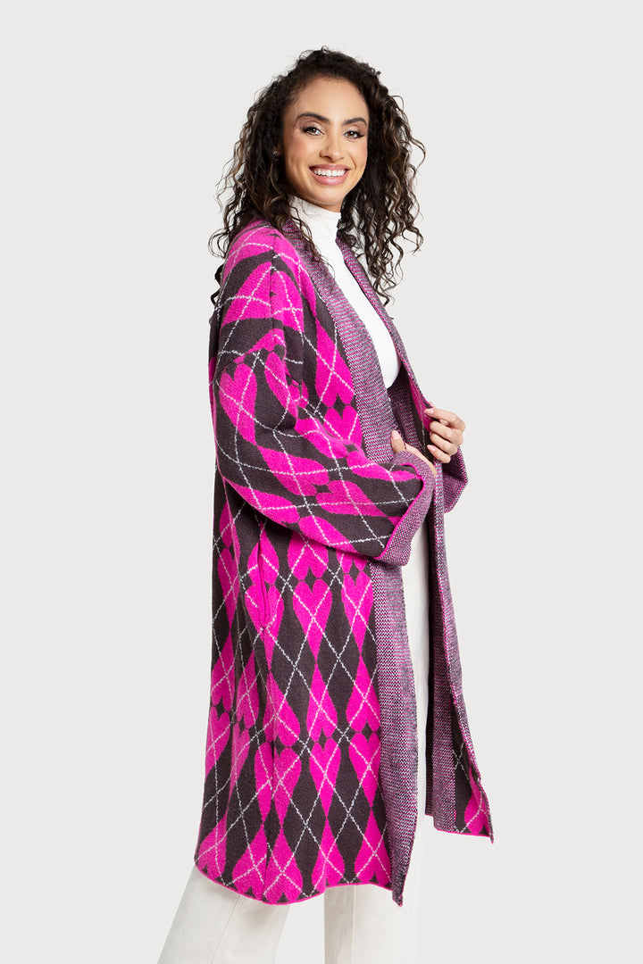 Heart Patterned Argyle Cardigan