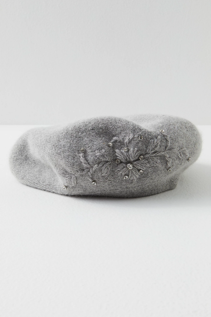 Crystal Embellished Floral Beret