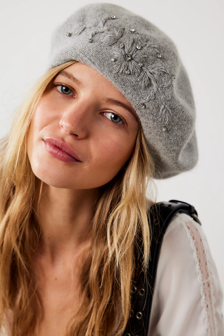 Crystal Embellished Floral Beret