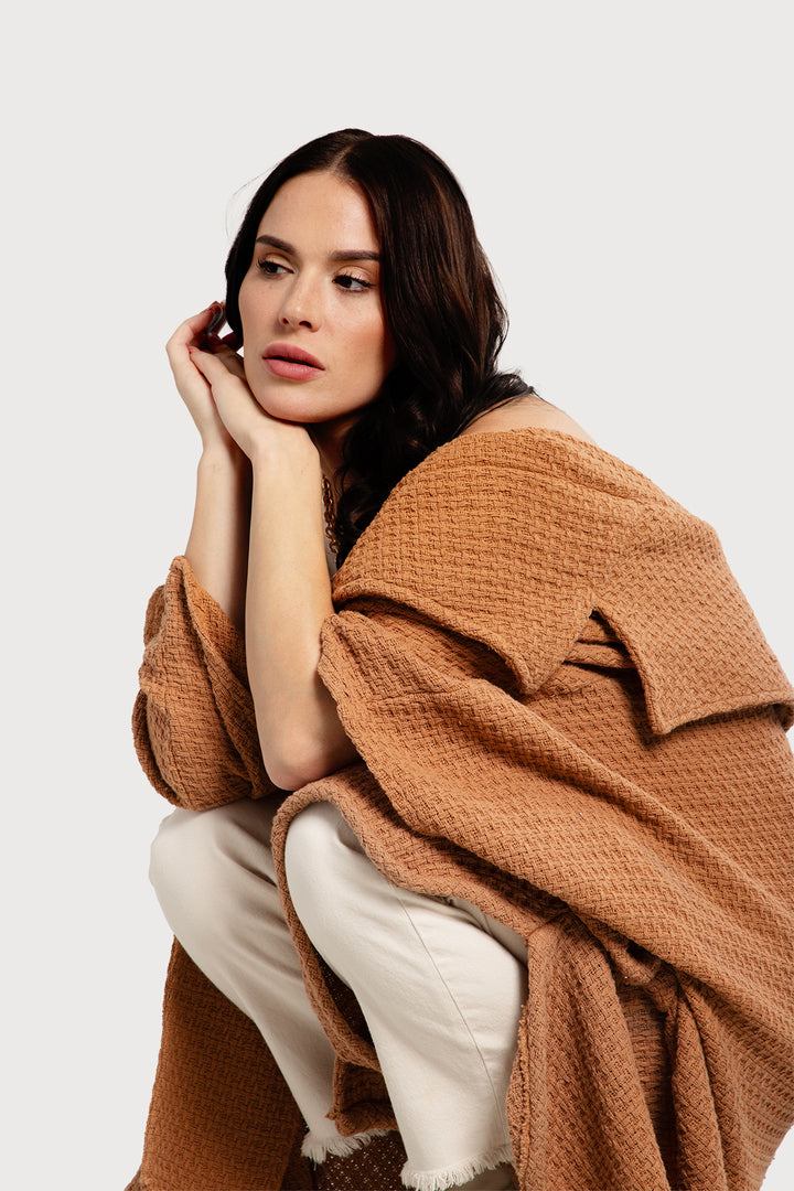 Comfy Oversized Waffle Knit Collared Jacket