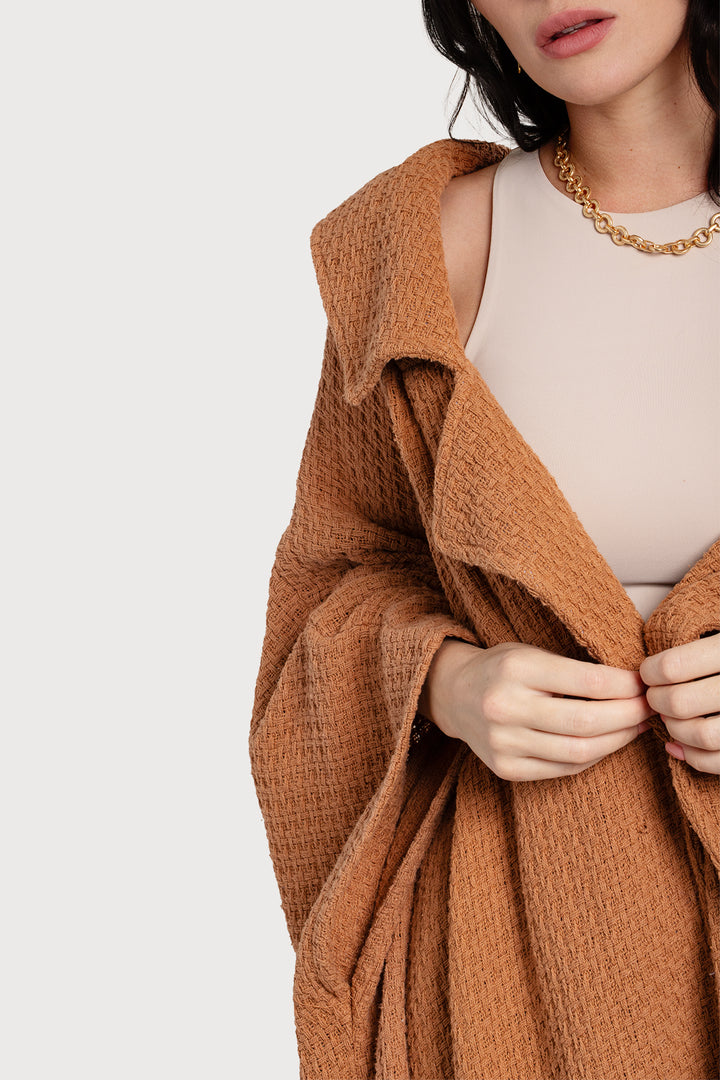 Comfy Oversized Waffle Knit Collared Jacket
