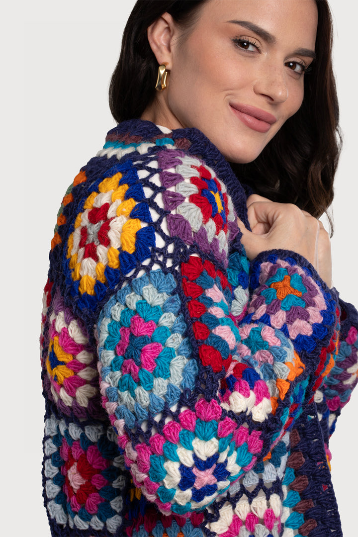 Woolen Granny Square Crochet Kimono