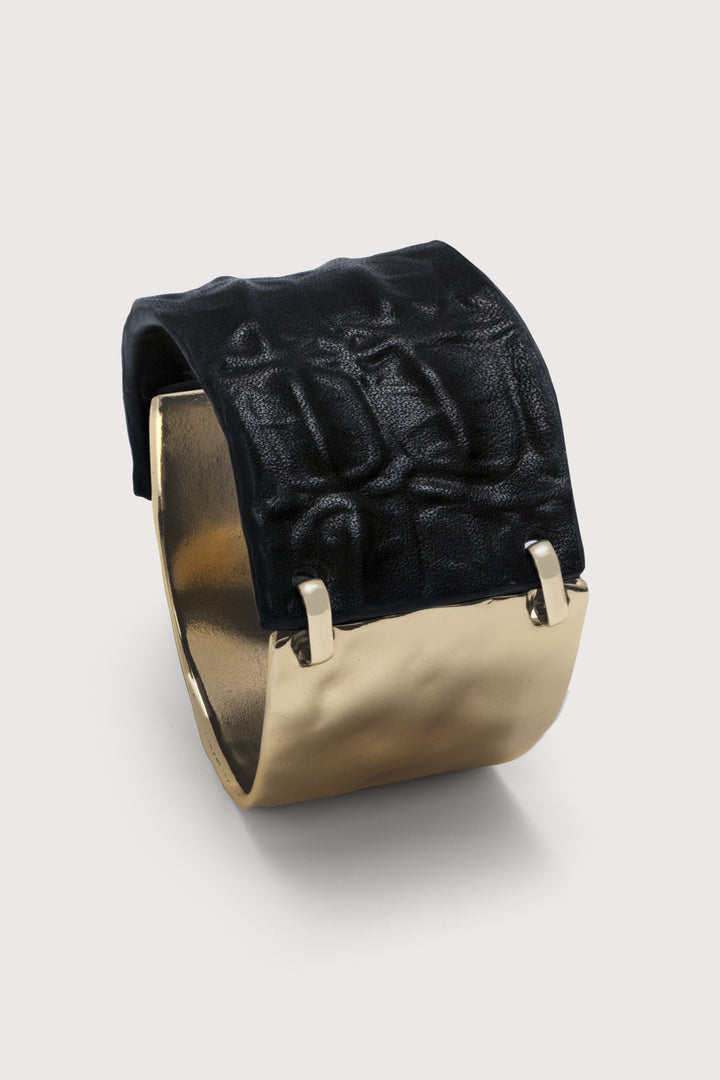 Textured Metal Leather Hook Bracelet