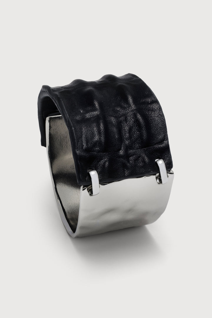 Textured Metal Leather Hook Bracelet
