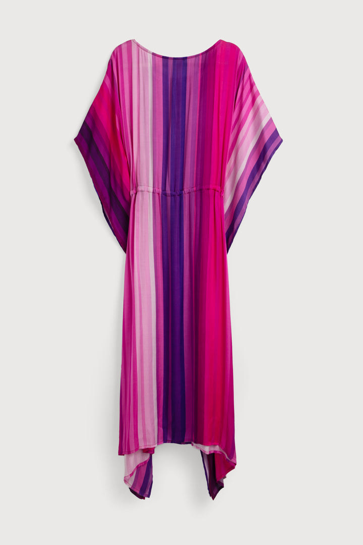 Multicolor Striped Tie Waist Keyhole Kaftan