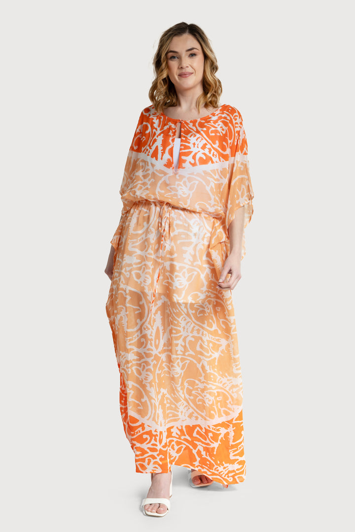Two-Tone Tie Waist Keyhole Kaftan