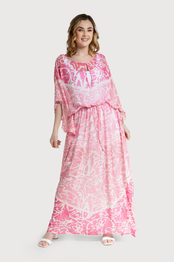Two-Tone Tie Waist Keyhole Kaftan