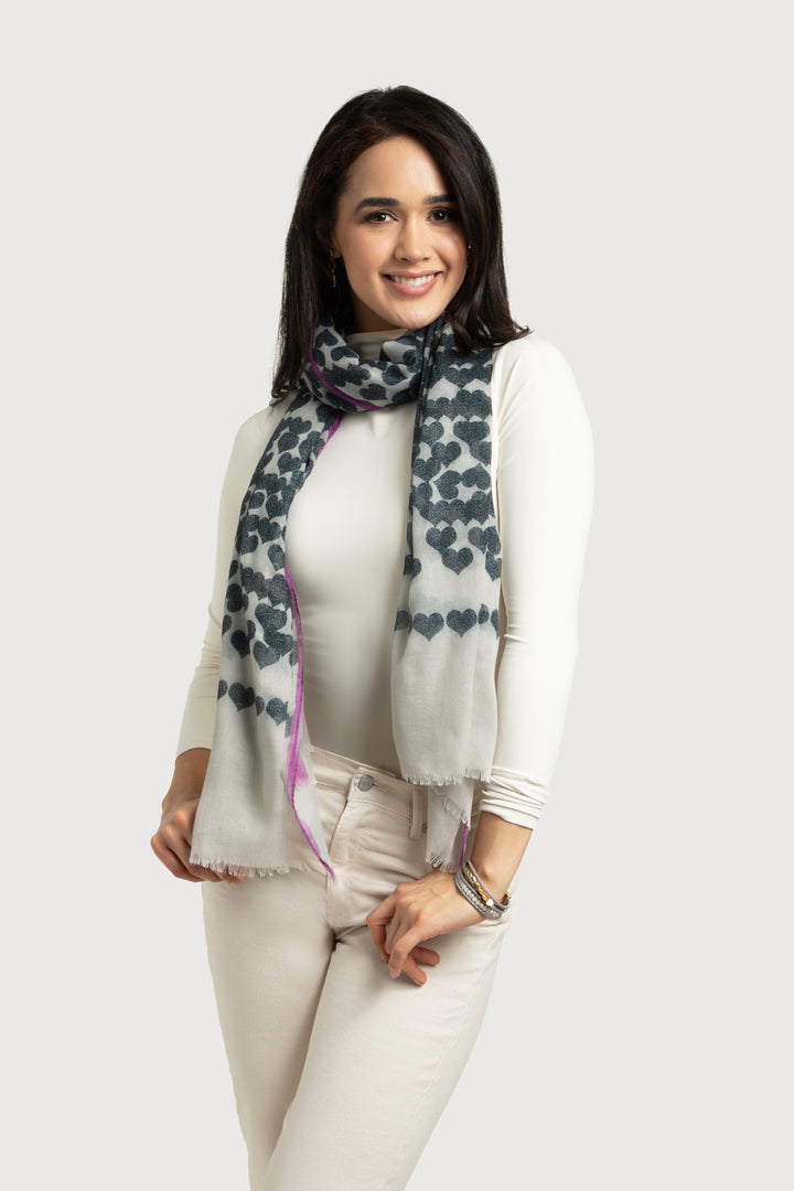 Wool Silk Heart Striped Scarf