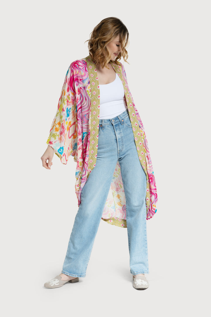Multicolor Marble Kimono