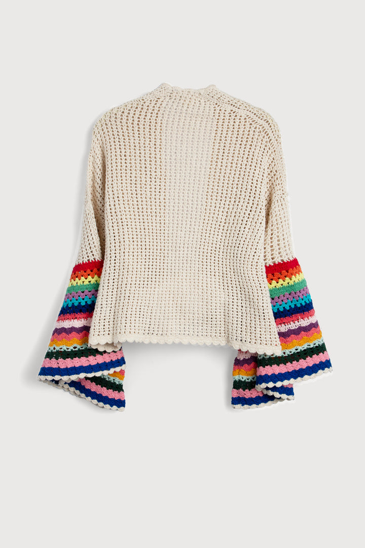 Multicolored Crochet Bell Sleeve Short Jacket