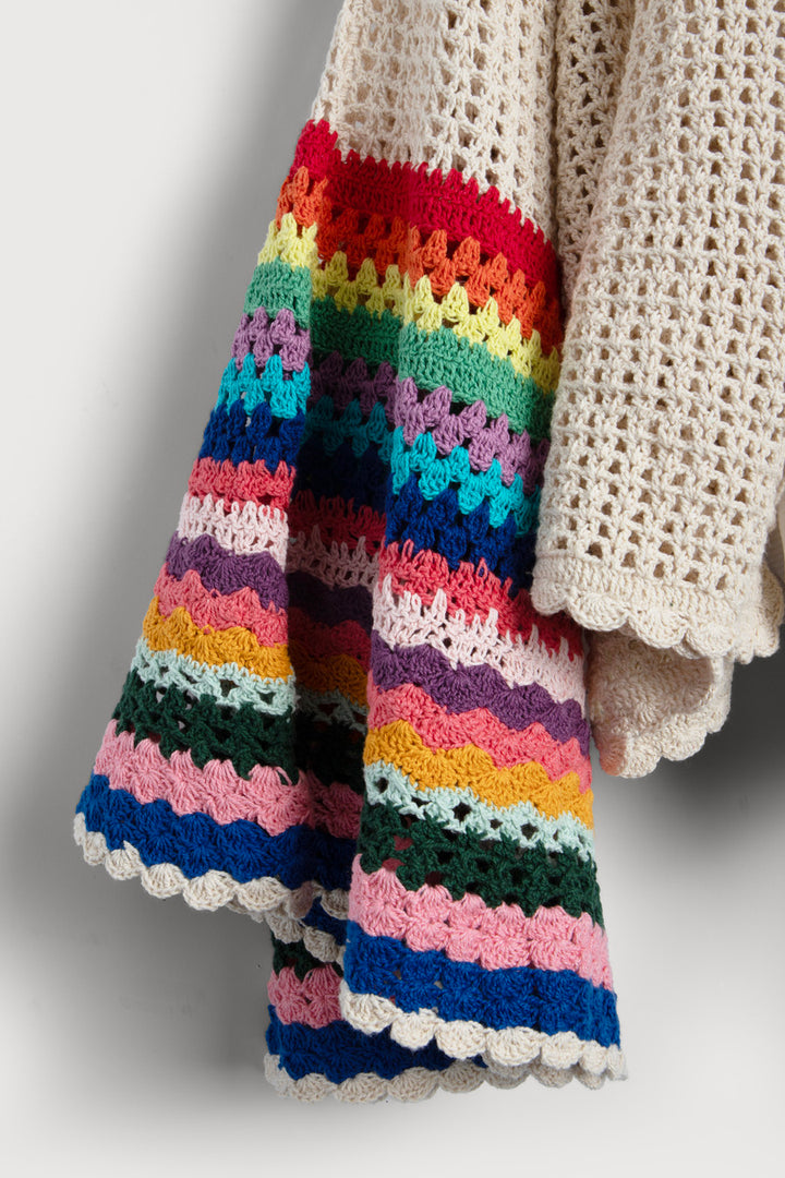 Multicolored Crochet Bell Sleeve Short Jacket