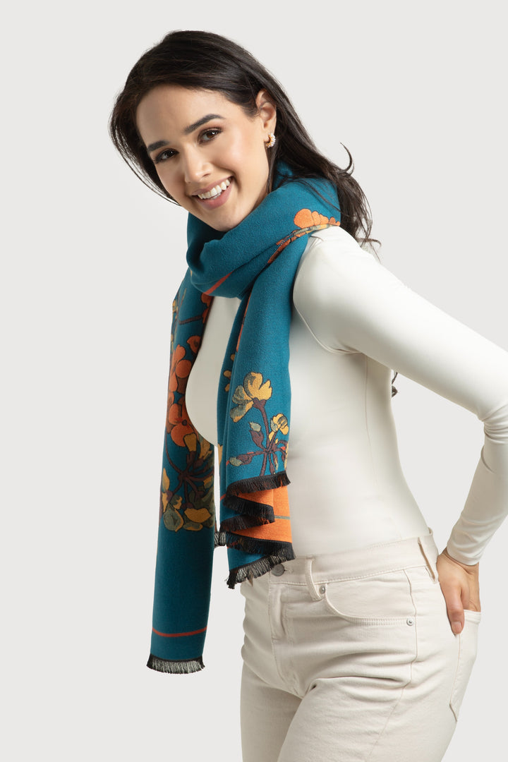 Two Tone Floral Reversible Scarf
