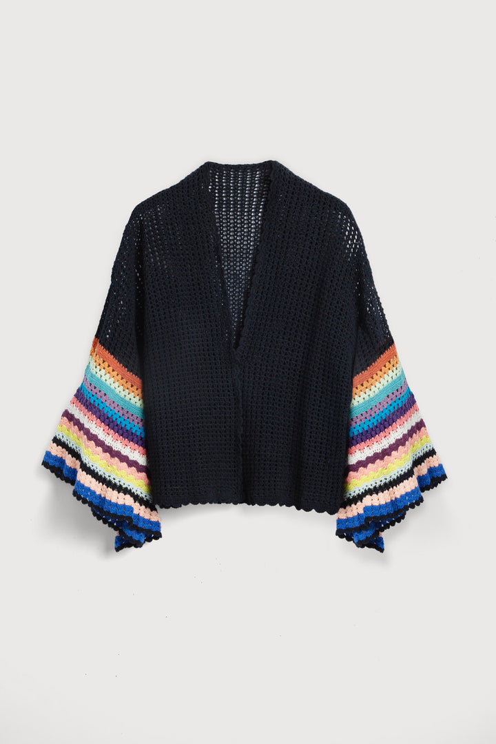 Multicolored Crochet Bell Sleeve Short Jacket