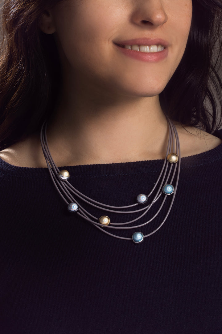 Layered Leather Cord Orb Necklace