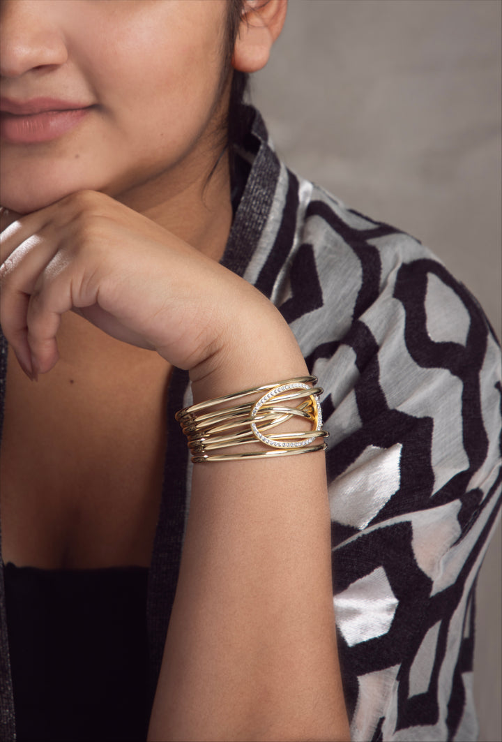 Leather Intertwined Crystal Disk Bracelet