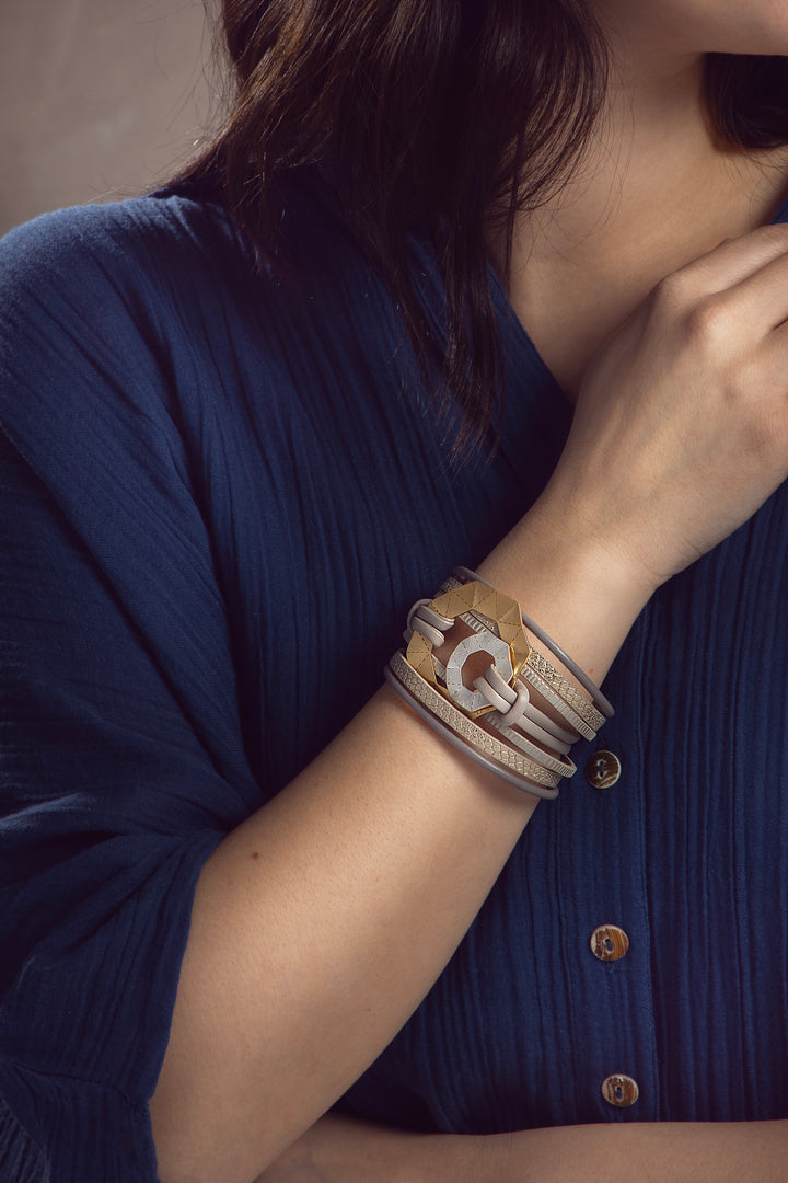 Double Octagonal Leather Bracelet