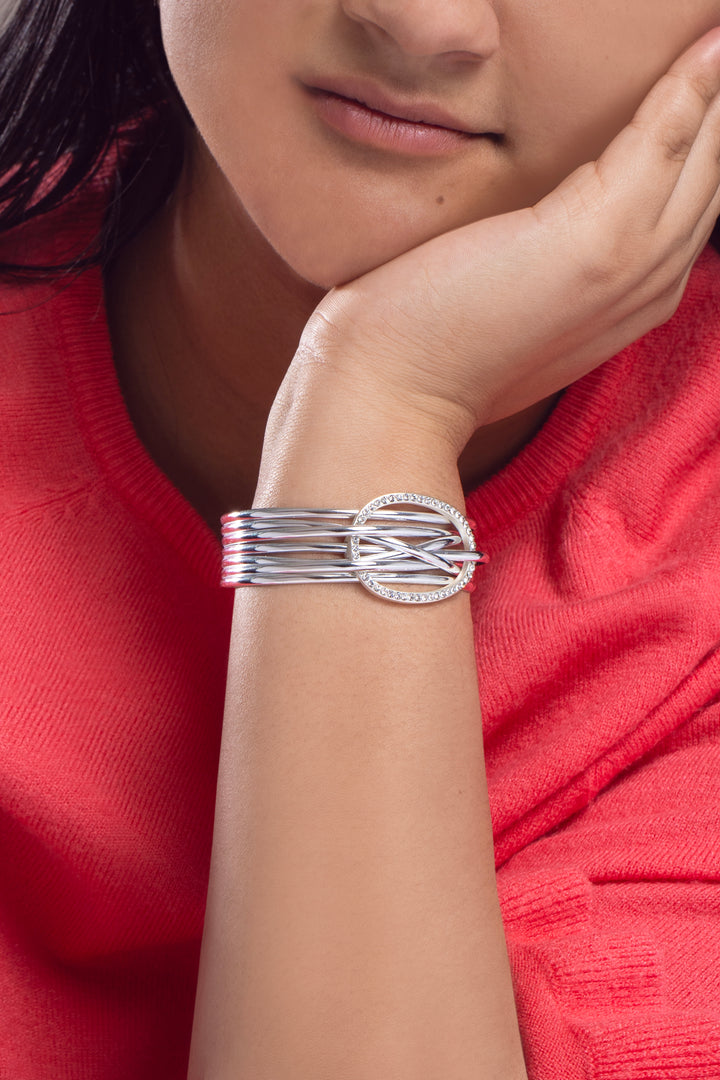 Leather Intertwined Crystal Disk Bracelet