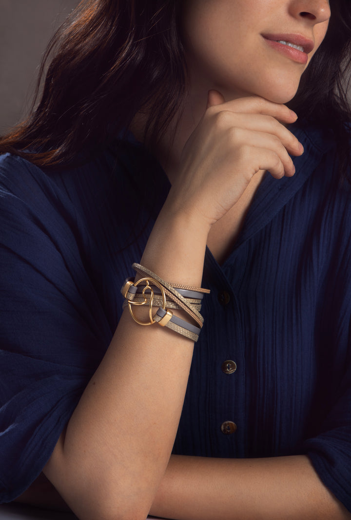Leather Abstract Disk Wrap Bracelet