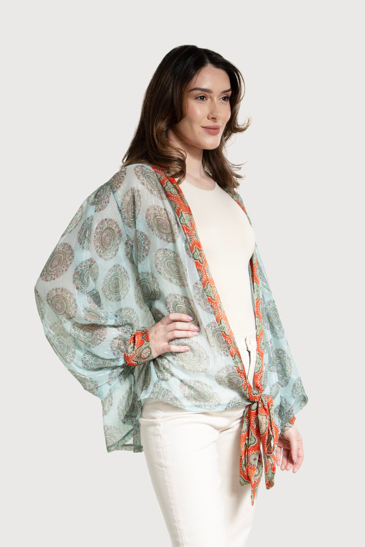 Botanical Medallion Tie Front Kimono